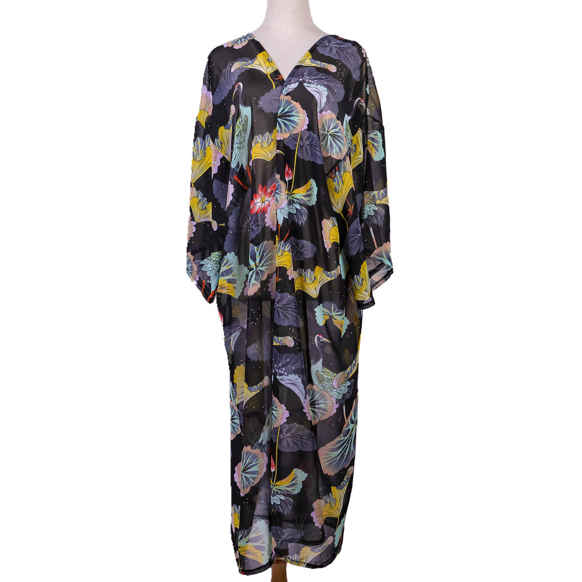 Spring, Summer, Autumn Classical Elegant Floral Lotus Leaf Travel Sun Protective Blouse Swimwear Cover up Bella Mia